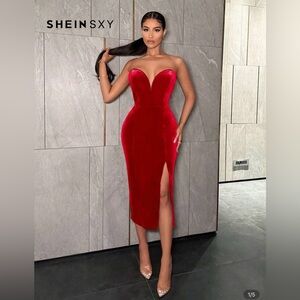 Shein SXY Red Velvet Strapless Dress